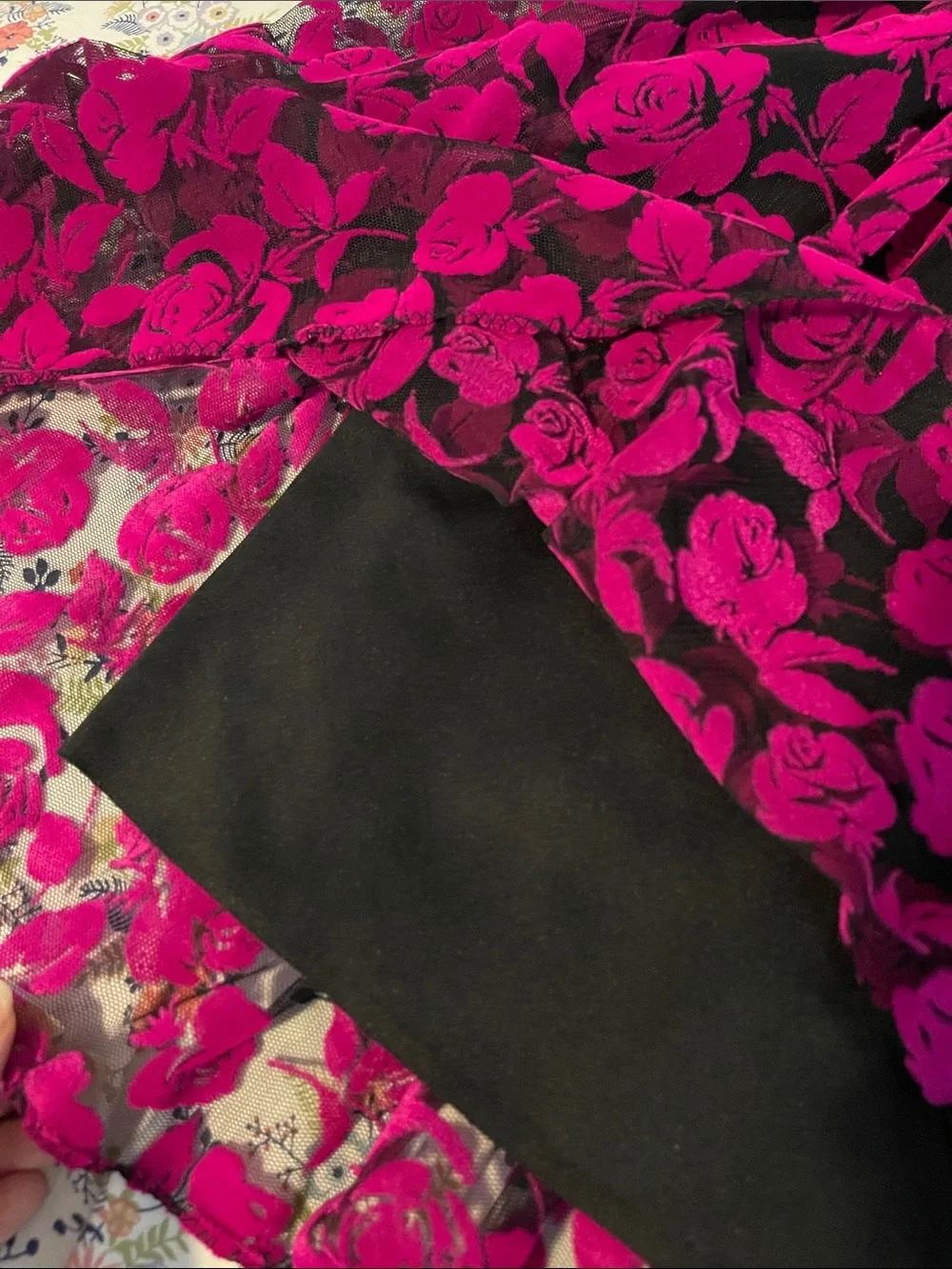 Girls Black & Fuchsia Rose Mesh Dress | Floral Party Dress